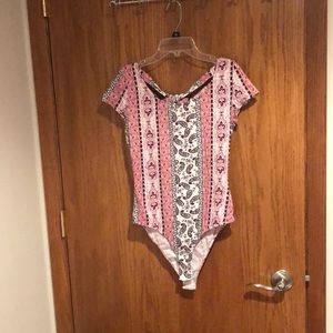 Red and white printed bodysuit